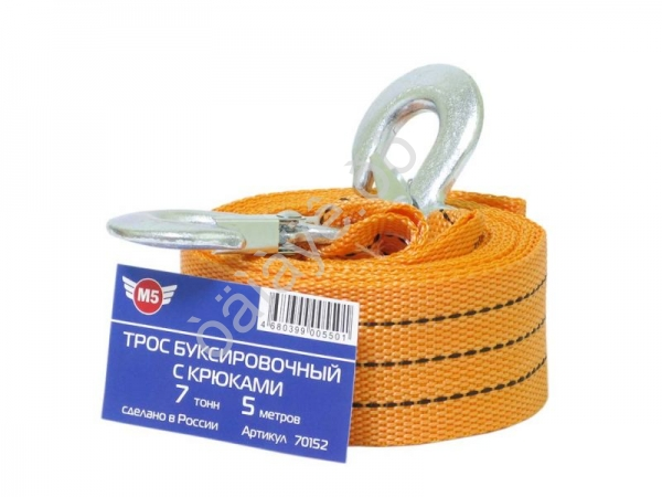 Трос буксировочный лента М5 7т, 5м, шириной 50мм с крюками 1/25 Трос буксировочный лента М5 7т, 5м, шириной 50мм с крюками 1/25
