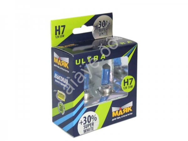 Лампа МАЯК ULTRA H7 12V 55W Px26d SUPER WHITE +30% Лампа МАЯК ULTRA H7 12V 55W Px26d SUPER WHITE +30%