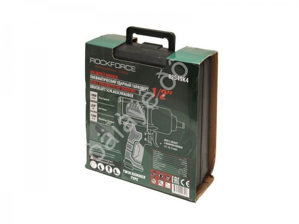Пневмогайковерт ударный"Twin Hammer"с регул. усилия в облег. корпусе 1/2"+набор головок(17,19,21мм,1450Hм,7000об/мин,6.bar,198л/мин,вес2кг  RockFORCE