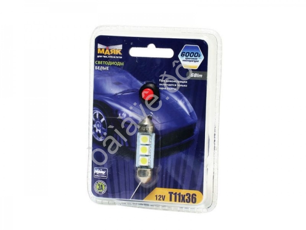 Светодиод 12V T11x36 S8,5 3SMD (5,0x5,0) WHITE "Маяк" с кнопкой /10 Светодиод 12V T11x36 S8,5 3SMD (5,0x5,0) WHITE "Маяк" с кнопкой /10