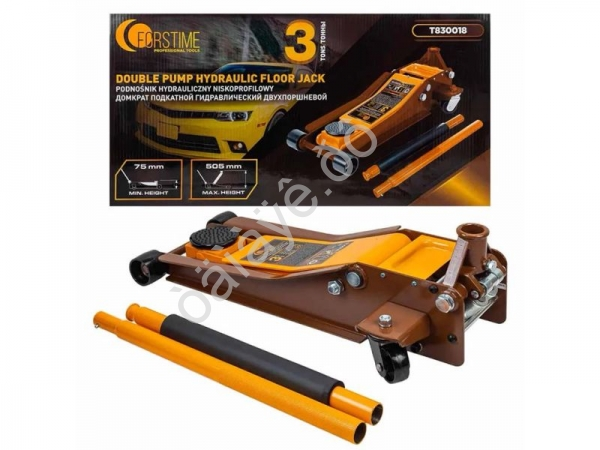 Домкрат подкатной гидравлический двухпоршневой, 3т FORSTIME  (T830018)
