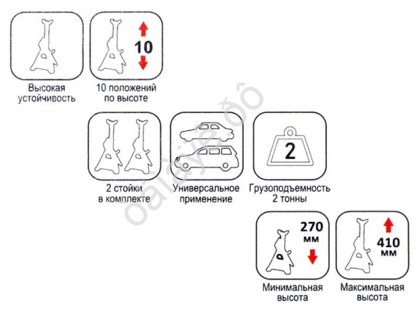 Стойки страховочные 2т, 270-410мм, с фиксатором и резиновой накладкой, 2шт.МАЯКАВТО™  /1/6_