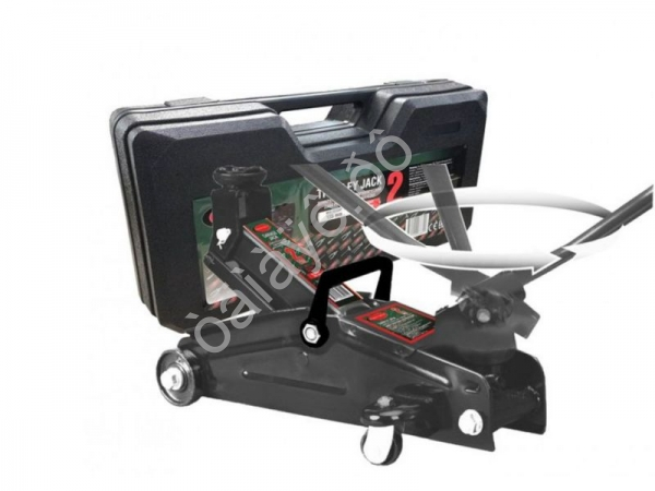 Домкрат подкатной  гидравлический 2 т с вращающейся ручкой 180° и резиновой накладкой (h min 140мм, h max 340мм,вес 10 кг) в кейсе RockFORCE