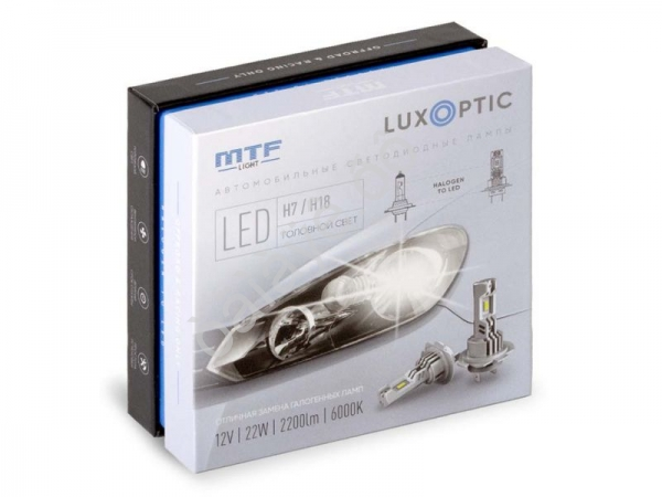 Светодиодные лампы MTF LIGHT серия LUXOPTIC H7/H18, 12W, 22W, 2200LM, 6000K, к-кт.