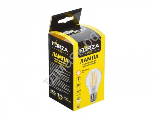 Лампа светодиодная "FORZA" E27, 7W, Filament, A60, 560 lm, 2800K
