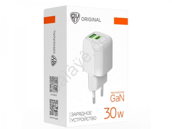 СЗУ BY MINI 30Вт GaN,USB-C, USB-A, QC,PD,PPS,110-240В,50-60Гц,пластик,белый