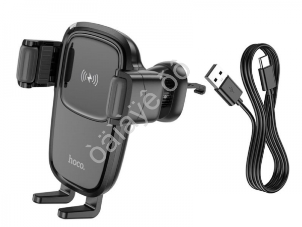 Держатель телефона на воздуховод с беспроводной зарядкой механический, черный HOCO HW1 Hoco