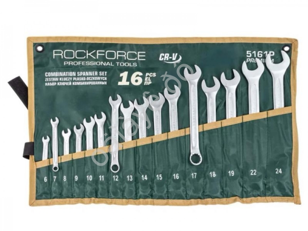 Набор ключей комбинированных 16пр. 6-19,22,24мм Rockforce на полотне (5161P Premium)