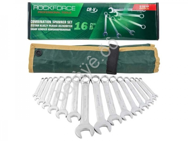 Набор ключей комбинированных 16пр. 6-19,22,24мм Rockforce на полотне (5161P Premium)