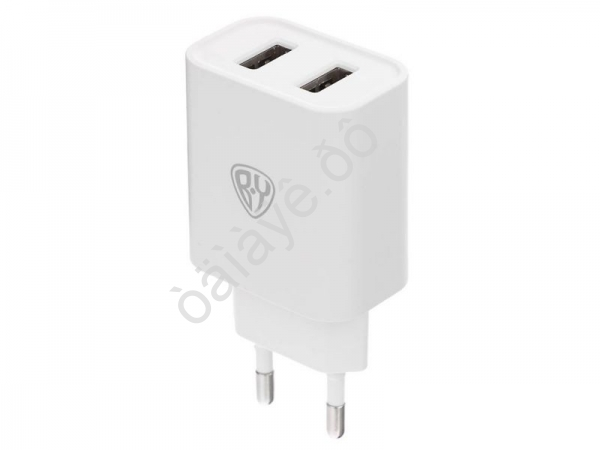 СЗУ 220В, BY Double 10Вт, 2xUSB, 2А, 5В,110-240В, 50-60Гц, пластик белый