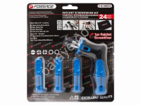 Отвертка угловая реверсивная с набором бит и головок,24пр.(PH:1,2,3;PZ:1,2,3;SL:3,4,5,6мм;T:10,15,20 Forsage