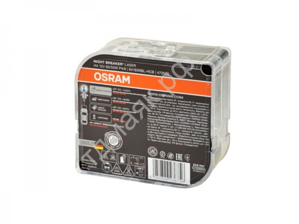 Лампа Osram H4 12V60/55W +130%  P43t NIGHT BREAKER LASER