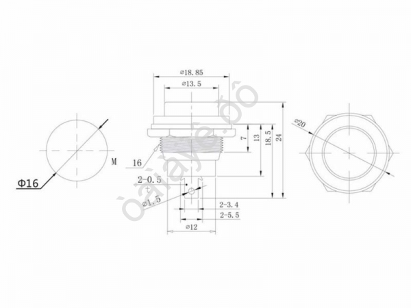 Выключатель-кнопка металл 250V 2А (2с) OFF-(ON) Ø16.2 красная (RWD-306) REXANT