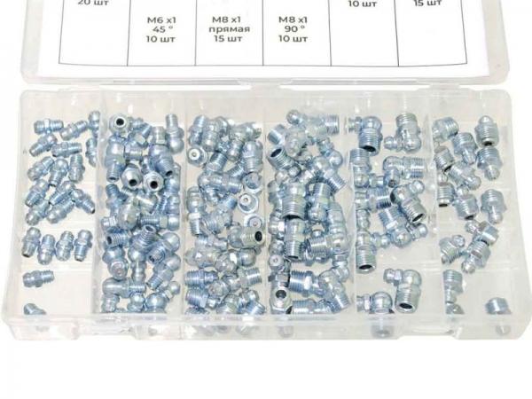 Набор тавотниц 9 видов, 110пр. М6, М8, М10 Набор тавотниц 9 видов, 110пр. М6, М8, М10