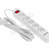Удлинитель бытовой 5 гнезд, 5м, 3х1,0мм², с/з, с выключателем, 2 USB, белый REXANT