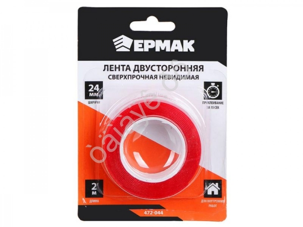 Скотч двухсторонний сверхпрочный прозрачный 24мм*2м ЕРМАК Скотч двухсторонний сверхпрочный прозрачный 24мм*2м ЕРМАК