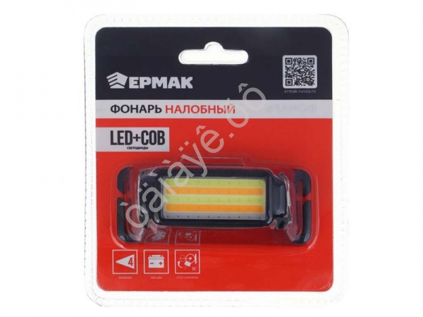 Фонарь на голову ЕРМАК LED+COB, 4 режима, 500мАч, зарядка Туре-С, 80х33х33 мм, пластик, красный свет Фонарь на голову ЕРМАК LED+COB, 4 режима, 500мАч, зарядка Туре-С, 80х33х33 мм, пластик, красный свет