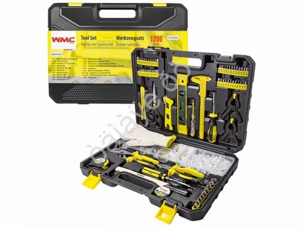 Набор инструментов 1200пр.1/4'6гр (5-13мм)(шарнирно-губцевый, отвертки,биты,расходник,рулетка,урове WMC TOOLS