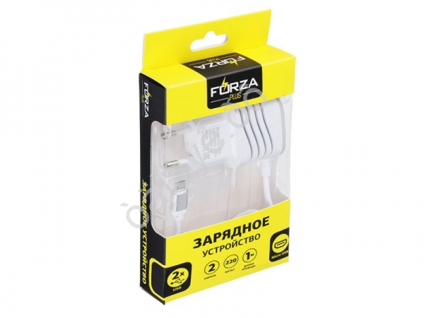 СЗУ 2в1 LightningMicroUSB, 2USB, 220В, 2А, 1м FORZA /1/5