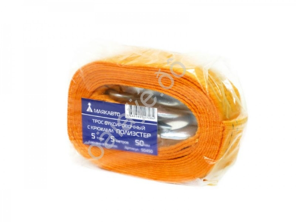 Трос буксировочный лента МАЯКАВТО™ полиэстер   5т, 5м, шириной 50мм с крюками 1/10