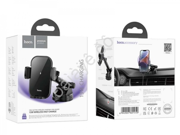 Держатель телефона на панель механический с беспроводной зарядкой, черный HOCO HW5 Hoco