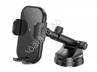 Держатель телефона на панель механический с беспроводной зарядкой, черный HOCO HW5 Hoco