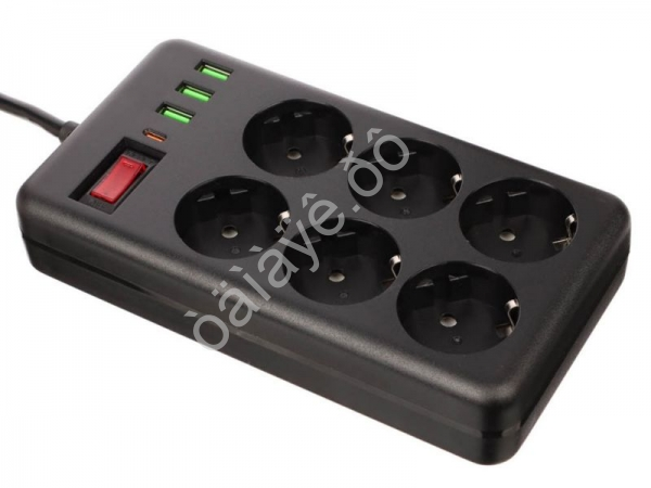 Удлинитель, сетевой фильтр 6 гнезд 3м BY Black, 3*USB, 1*type-C,выкл., 2500Вт,чёрный Удлинитель, сетевой фильтр 6 гнезд 3м BY Black, 3*USB, 1*type-C,выкл., 2500Вт,чёрный
