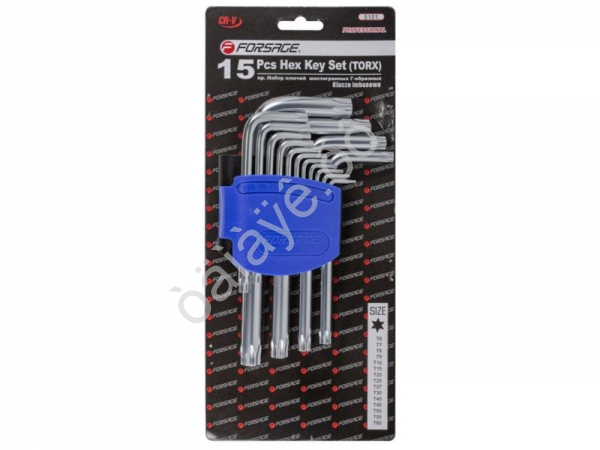 Ключи Г-обр. TORX, н-р 15пр. (Т6,T7,T8,T9,0,5,Т20, Т25,Т27,Т0,Т40,Т45,Т50,Т55,Т60) Forsage Ключи Г-обр. TORX, н-р 15пр. (Т6,T7,T8,T9,0,5,Т20, Т25,Т27,Т0,Т40,Т45,Т50,Т55,Т60) Forsage