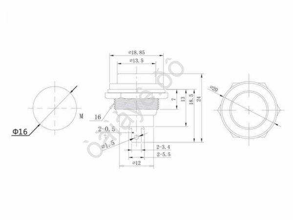 Выключатель-кнопка металл 250V 2А (2с) OFF-(ON) Ø16.2 синяя (RWD-306) REXANT