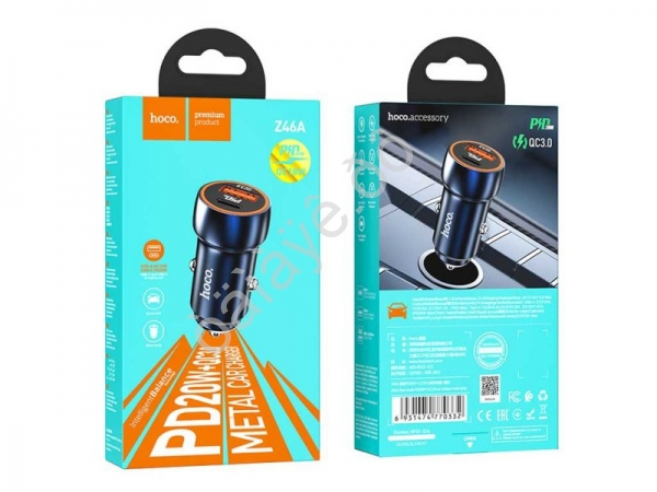 АЗУ в прикуриватель 1USB3.0 Quick Charger+1PD Type-C(20W), синий HOCO Z46A Hoco АЗУ в прикуриватель 1USB3.0 Quick Charger+1PD Type-C(20W), синий HOCO Z46A Hoco