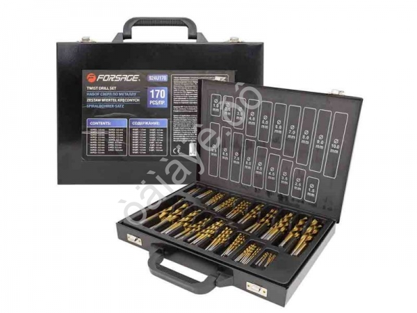 Набор сверл по металлу 170пр(1,1.5,2,2.5,3,3.5,4,4.5,5,5.5,6,6.5,7,7.5,8мм по 10шт;8.5,9,9.5,10мм по Forsage