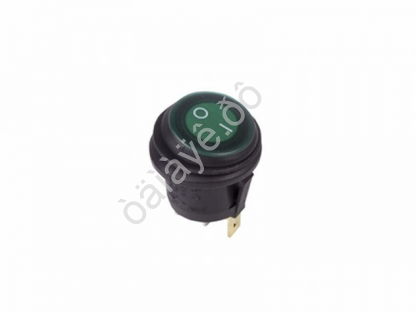 Переключатель 250V 6А (3c) ON-OFF круглый, зелёный с подсветкой, влагозащита/10