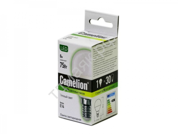 Лампа светодиодная "Camelion" LED8-G45/830 E14 8Вт