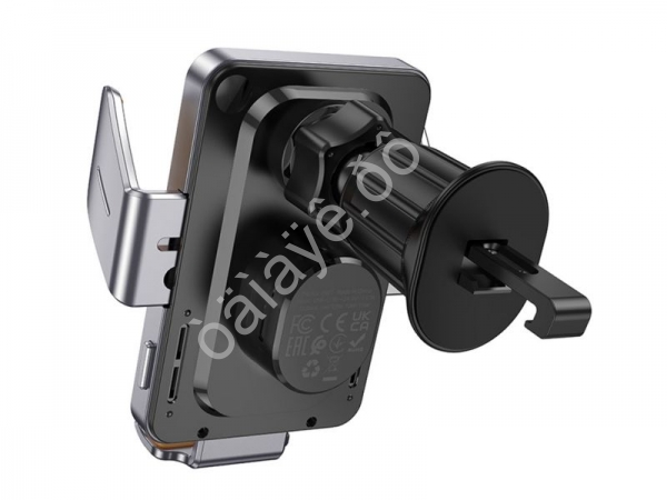 Держатель телефона на воздуховод с беспроводной зарядкой с сенсорным удержанием, серебристый с прозрачной панелью HOCO HW7 (100шт в уп) Hoco