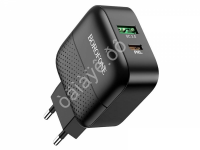 СЗУ 220В, 1USB 3.0 Quick Charger + 1PD Type-C(18W), черный BOROFONE BA46A (32шт в уп) Borofone