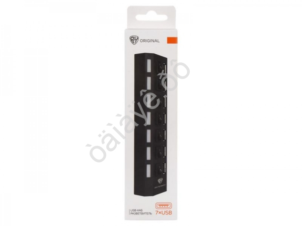 Хаб-USB 7xUSB2.0 BY с выключателями, кабель USB(A) 15см, пластик, чёрный