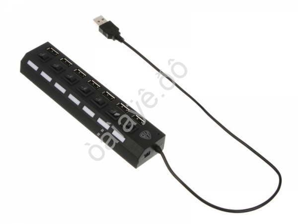 Хаб-USB 7xUSB2.0 BY с выключателями, кабель USB(A) 15см, пластик, чёрный