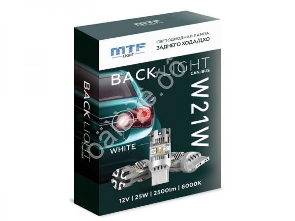 Светодиодная лампа MTF LIGHT цоколь W21W, белый, 12V, 25W, CAN-BUS, для ДХОзадний ход, шт.