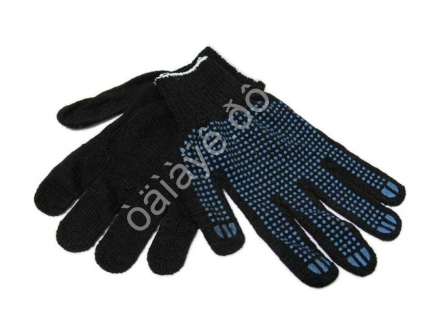 Перчатки х/б с ПВХ 7,5кл. 5-нитка чёрные /10/300 Перчатки х/б с ПВХ 7,5кл. 5-нитка чёрные /10/300