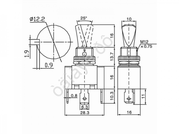 Тумблер 12V 30А (3c) ON-OFF однополюсный с красной LED подсветкой (ASW-07D-2) REXANT