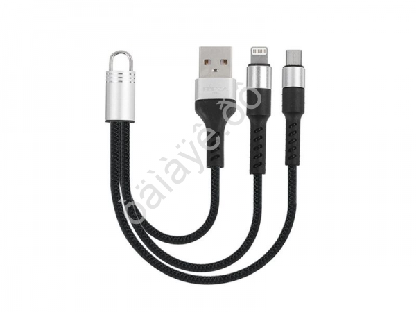 USB кабель 2 в 1 - Micro USB И IP, 2А, прорезиненный, 3 цвета /1/10