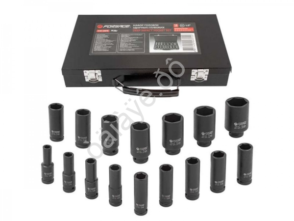 Набор головок ударных глубоких 16пр.,1/2" 6гр.(10,12-19,21,22,24,27,30,32,36мм), в металлическом кей Forsage
