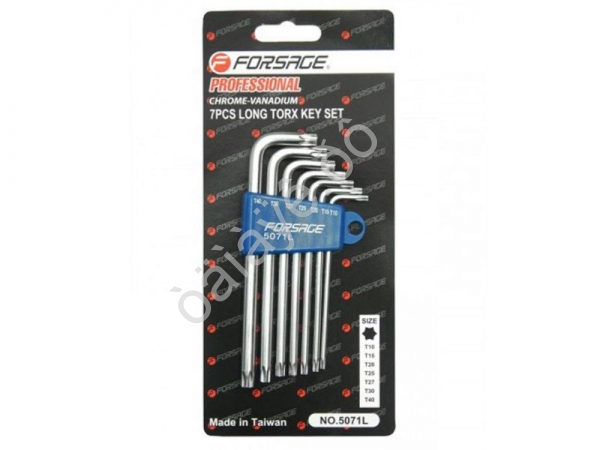 Ключи Г-образные TORX длинные, набор 7пр. (Т10, Т15, Т20, Т25, Т27, Т30, Т40) Forsage