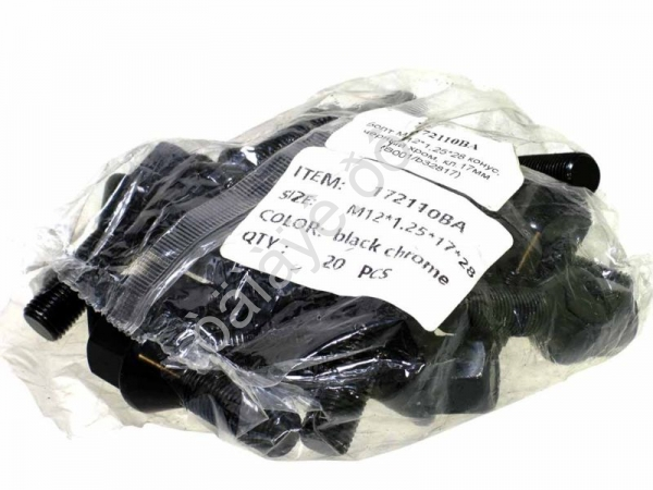 Болт М12*1,25*28, конус, ключ 17, черный хром /20