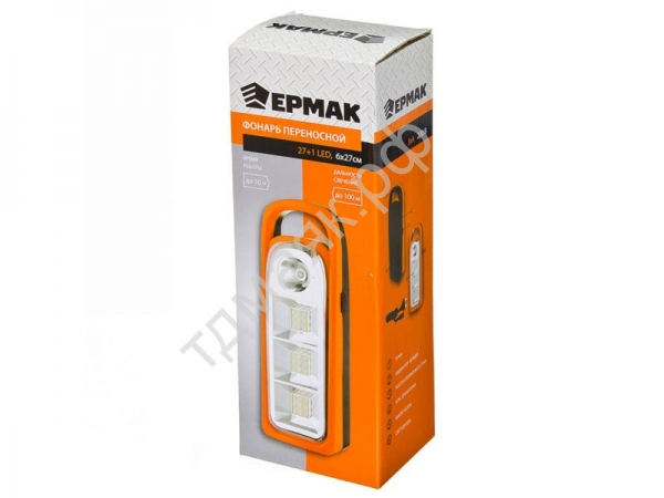 Фонарь "ЕРМАК" 27+1LED 6х27см, 220В/ 3хА