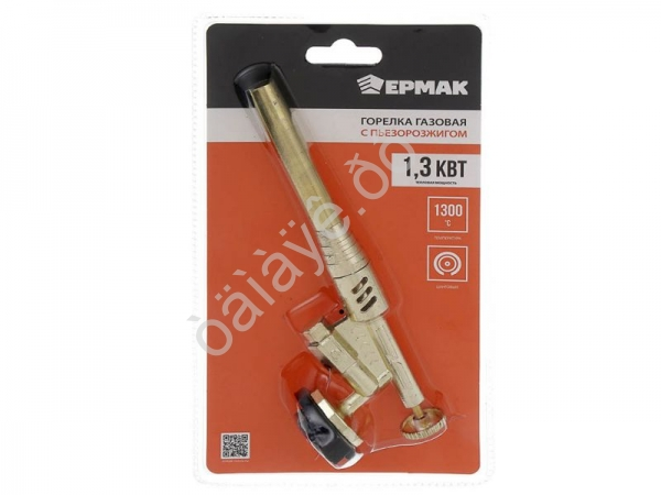 Горелка газовая, с пьезорозжигом цанг. захват, сопло 12мм, 1,3 кВт, холод.сопло,18,1х4,9х4,3см ЕРМАК
