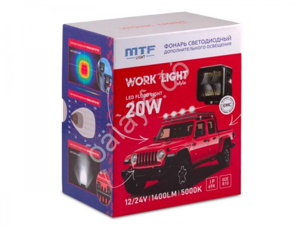 Прожектор светодиодный MTF LIGHT серия STYLE 12-36V, 20W, 1400lm, ECE R10, квадратный, шт.