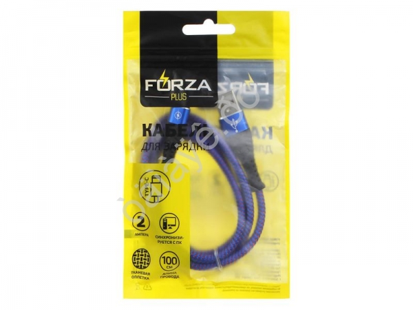 USB кабель Type-C, спиральный, ткан оплётка, 1м, 2А, FORZA /1/10