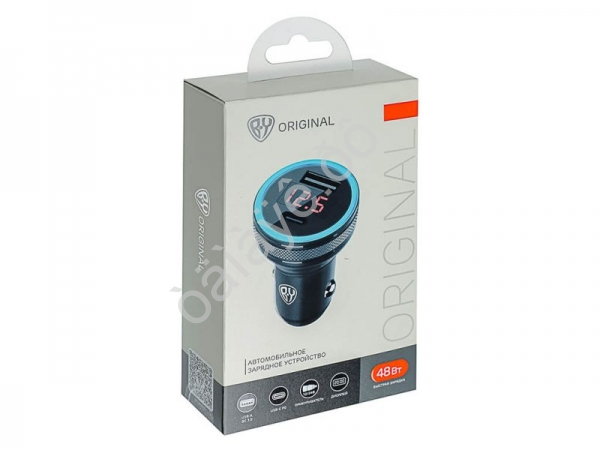 АЗУ в прикуриватель с дисплеем и подсветкой 12/24 В, 48 Вт QC, PD, PPS, Type-c/USB-A, алюминий BY АЗУ в прикуриватель с дисплеем и подсветкой 12/24 В, 48 Вт QC, PD, PPS, Type-c/USB-A, алюминий BY