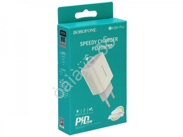 СЗУ 220В, USB-C (Type-C) PD 20W быстрая зарядка, белый BOROFONE BA38A (44шт в уп) Borofone
